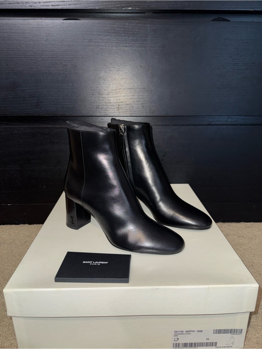 Saint Laurent Black Leather Ankle Booties with Block Heel